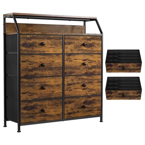 Buy Furologee 8 Storage Drawers Dresser for Bedroom with Double Shelf Tall,  Large Storage Organizer Unit for Closet,Living Room,Entryway, Wooden  Top,Sturdy Metal Frame (Rustic Brown, 8 drawers) Online at desertcartINDIA