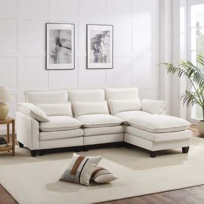 MYINDA Modern Velvet L-Shaped Sofa, 3-Seater Upholstered Sectional Sofa with Removable Feet for Living Room