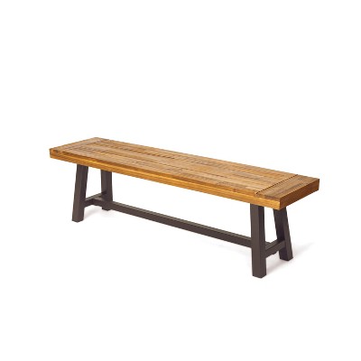 Christopher Knight Home Bowman Outdoor Acacia Wood 63" W Bench with Iron Legs
