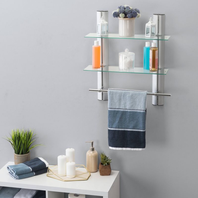 7&#34; x 20&#34; 2 Tier Adjustable Glass Shelf with Towel Bar Wall Shelf - Danya B., 4 of 7