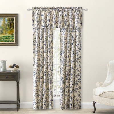 Indigo Floral Cotton Linen Light-Filtering Window Panels
