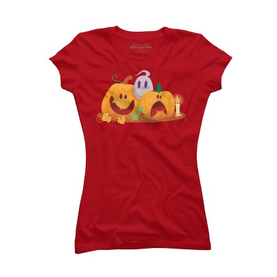 Junior's Design By Humans Halloween Cartoon Pumpkins And Ghost By VectorVillain T-Shirt