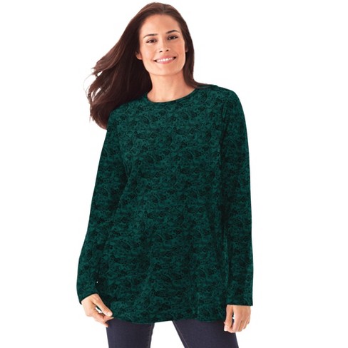 Woman Within 1X Green Soft purchases Plush Velour Crewneck Pullover Sweatshirt Tunic Plus