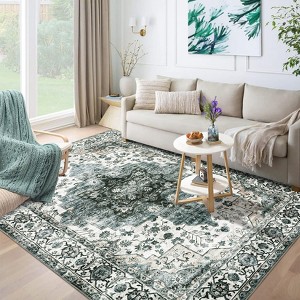Washable Area Rug Vintage Medallion Floral Soft Rug Indoor Non Slip Low Pile Carpet for Living Room Bedroom Dining Room Home Office - 1 of 4