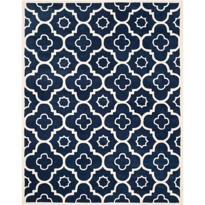 Hand-Tufted Dark Blue Geometric Wool 9' x 12' Area Rug