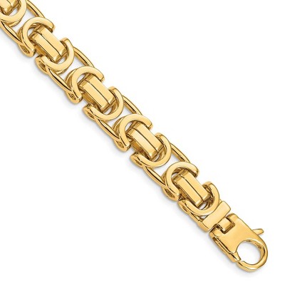 Black Bow Jewelry Mens 10mm 14K Yellow Gold Fancy Byzantine Chain Bracelet, 8.5 Inch