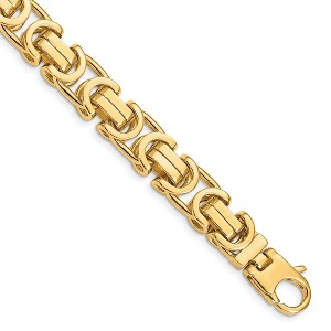 Black Bow Jewelry Mens 10mm 14K Yellow Gold Fancy Byzantine Chain Bracelet, 8.5 Inch - 1 of 3