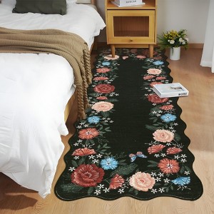 Modern Floral Rug Washable Rug with Non Slip Backing, Low Pile Thin Rug, Indoor Foldable Rug, Soft Aesthetic Printed Rug for Living Room, Bedroom - 1 of 4