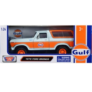 1978 Ford Bronco Light Blue and Orange "Gulf Oil" "Gulf Die-Cast Collection" 1/24 Diecast Model Car by Motormax - 1 of 3