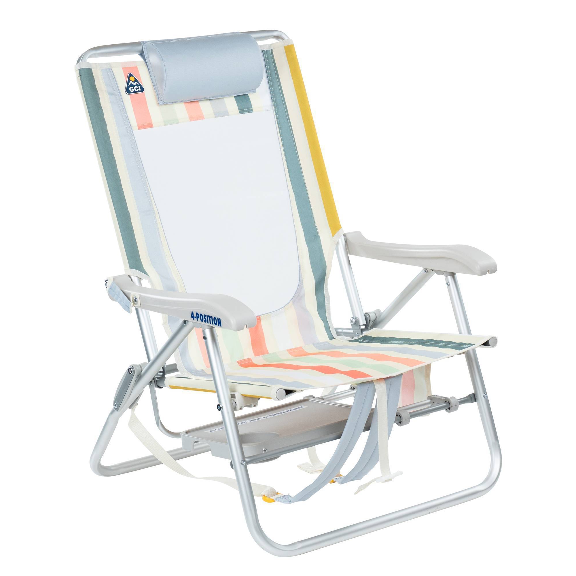 GCI Outdoor Big Surf with Slide Table Low Profile Reclining Outdoor Portable Beach Chair with Pillow - Retro Stripe
