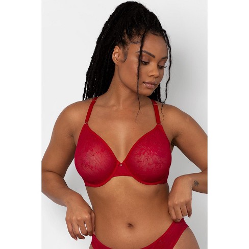 Smart & Sexy Sheer Mesh Demi Underwire Bra No No Red (Smooth Lace) 34C