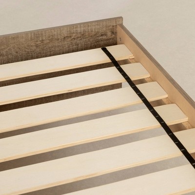 Weathered Oak Queen Platform Bed with Slats and Headboard