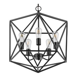 Prominence Home 5 Light Geometric Pendant Chandelier, Indoor Modern Candle Style Ceiling Lighting, Heleo, 51567-31, Matte Black - 1 of 4