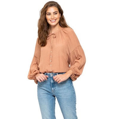 August Sky Women's Long Sleeve Peasant Woven Top