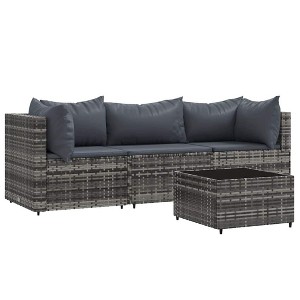 vidaXL Patio Lounge Set Gray PE rattan, powder-coated steel, tempered glass - 1 of 4