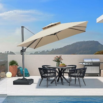 PURPLE LEAF Outdoor Cantilever Umbrellas with Base Large Patio Umbrella Offset Umbrella 360 Degree Rotation