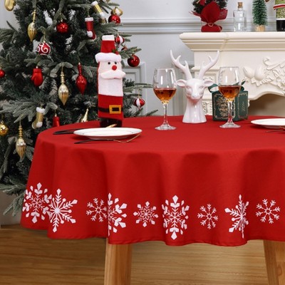 Red Christmas Tablecloths Collection Waterproof Holiday Dining Table Decor Indoor Outdoor with Snowflakes Tree Patterns