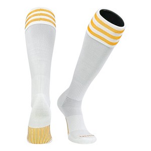 PEAR SOX Euro 3 Stripe Soccer Socks with Fold-Over Cuff - White, Gold - 1 of 2