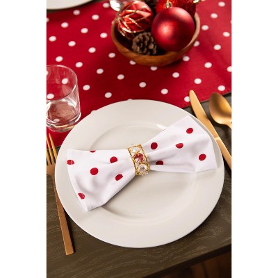 White and Red Polka Dot Cotton Napkins, Set of 4