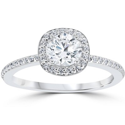 Pompeii3 1ct Diamond Engagement Ring Cushion Halo Top 14K White Gold - Size 7