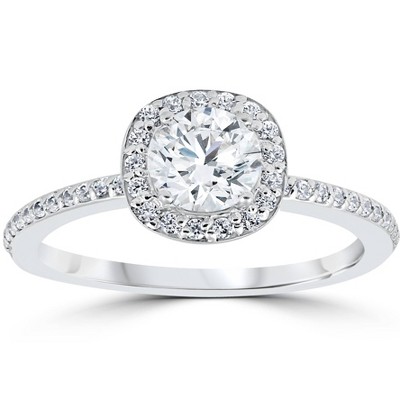 Pompeii3 1ct Diamond Engagement Ring Cushion Halo 14K White Gold