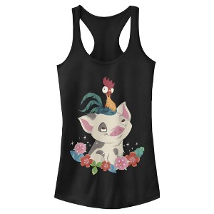 Juniors Womens Moana Pua HeiHei Flowers Racerback Tank Top - 1 of 4