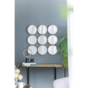 PAGED Wall Mirror Bathroom Mirror Stylish Vanity Mirror with 3 Convex Mirrors, Gold Rectangular Frame for Bathroom - 1 of 4