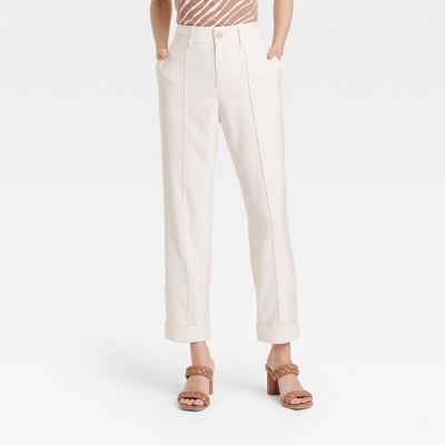 Women's High-Rise Slim Fit Effortless Pintuck Ankle Pants - A New Day™  Off-White 2