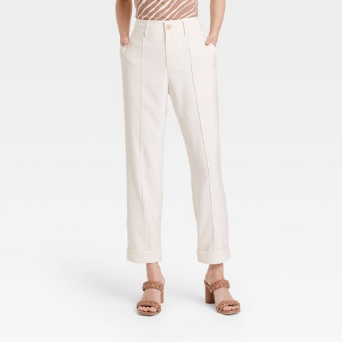 Women's High-rise Slim Fit Effortless Pintuck Ankle Pants - A New Day™ Off- white 2 : Target