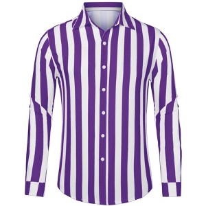 Lars Amadeus Men's Casual Striped Long Sleeves Button Down Shirts - 1 of 4