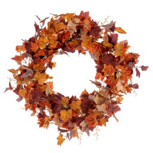 Vickerman 22" Artificial Orange Fall Maple Leaf Wreath. - 1 of 4