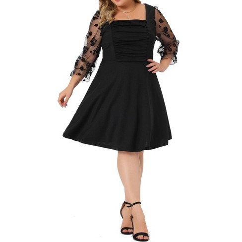 Agnes Orinda Women's Plus Size Velvet Lace Trim Short Sleeve Party A Line  Dresses Black 2x : Target