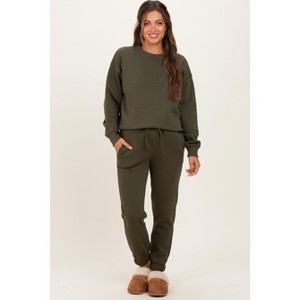 Pinkblush Olive Fleece Long Sleeve Maternity Pullover & Jogger Set - 1 of 3