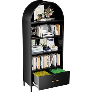 AOBABO Metal Arched Cabinet with Drawer and Adjustable Shelves, 73''H Modern Arched Bookshelf for Office,Kitchen, Pantry, Assembly Required - 1 of 4