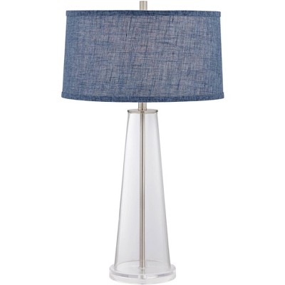 Pacific Coast Lighting Simple 29 1/2" Tall Modern Coastal End Table Lamp Clear Glass Single Blue Shade Living Room Bedroom Bedside Nightstand House