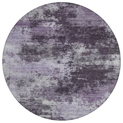 HomeRoots 8' Purple And Ivory Round Abstract Washable Indoor Outdoor Area Rug