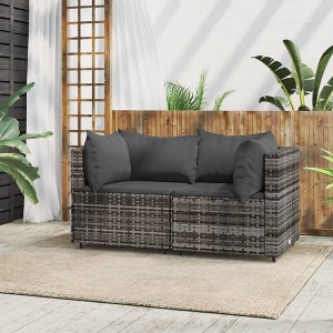 vidaXL Patio Corner Sofas with Cushions 2 pcs Gray Poly Rattan - 1 of 4