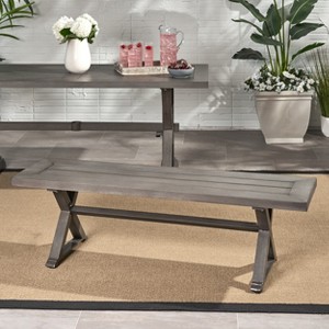 TinyHomieModern Outdoor Aluminum Dining Bench Dark Gray - 1 of 4