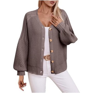 Coolmee Women's Open Front Cardigan Fall Chunky Kint Button Down Sweaters Oversized Long Lantern Sleeve Winter Coats - 1 of 4