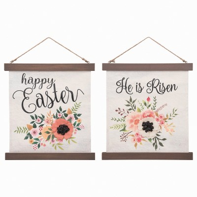 Transpac Canvas Floral Easter Hanging Decor Set of 2 Multicolored Wall Art for Spring Home Decoration