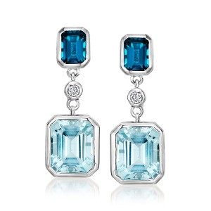 Ross-Simons 12.60 ct. t.w. Tonal Blue Topaz and .12 ct. t.w. Lab-Grown Diamond Drop Earrings in Sterling Silver - 1 of 3