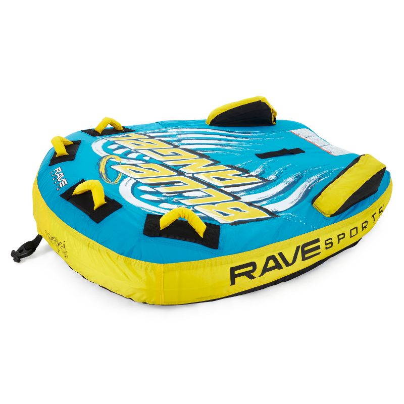 RAVE Sports 02962 Blue Angel Inflatable 2 Person Rider Towable Boat Water Tube Raft with Handles and Quick Connect Tow Point, Blue and Yellow, 3 of 7