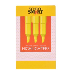 School Smart Pen Style Highlighters, Chisel Tip, Yellow, Pack of 12 - 1 of 4