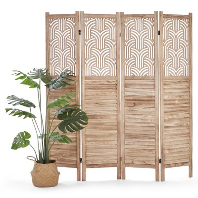 4 Panel Room Dividers, 67 in Decorative Cutout Wooden Privacy Screen, Freestanding Foldable Room Partitions Walls for Bedroom, Living Room, Office