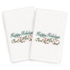 2pk Happy Holidays Hand Towel Set White - Linum Home Textiles: Turkish Cotton, Festive Bathroom Decor - 2 of 3