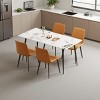 Modern 5 PCS Dining Set, Dining Table with Sintered Stone Top and Metal Legs, Metal Frame Dining Chairs with Brown Polyester Cover-Baofuwish - 3 of 4