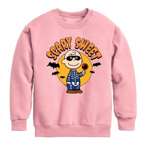 Boys' - Peanuts - Scary Sweet Graphic Long Sleeve Fleece Sweatshirt - 1 of 4