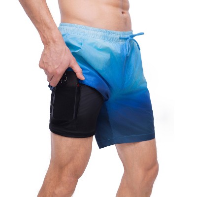 Rokka&Rolla Men's 7'' Tie Dye Swim Shorts with Compression Liner-Blue Wash, size Medium — фото 8