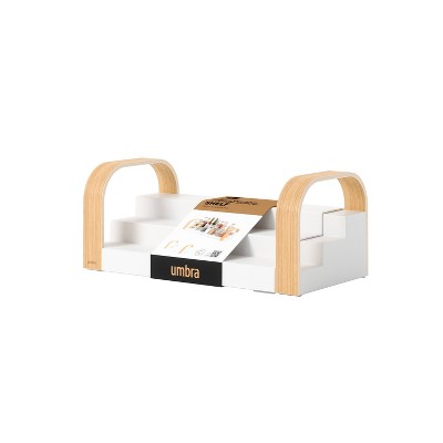 White and Natural Wood 3-Tier Revolving Spice Shelf