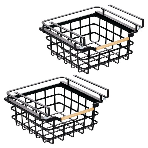 Mdesign Metal Kitchen Wide Under Shelf Basket, 2 Pack, Matte Black/natural  : Target